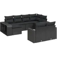 Syfax Salon de jardin 10 pcs avec coussins noir résine tressée