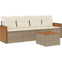 Syfax Salon de jardin avec coussins 5 pcs beige résine tressée