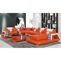JV Möbel Canapé Contemporain D’Angle En U Orange Salon En Cuir