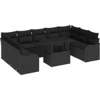 Syfax Ensemble de canapé de jardin 10 pcs Noir Poly rotin