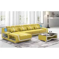 JV Möbel Canapé D’Angle Design En Forme De L Avec Méridienne En Cuir Jaune