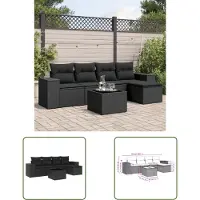 The Living Store 6-pièces salon de jardin avec coussins noir poly rotin