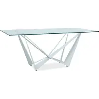 Casa Padrino Table de salle à manger design avec plateau en verre trempé Blanc 180 x 90 x H. 76 cm - Meubles de salle à manger de luxe
