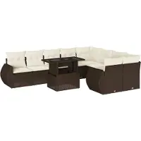 Syfax Salon de jardin 10 pcs avec coussins marron résine tressée