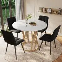 Flieks Table de salle à manger ronde, table de salle à manger élégante, table de cuisine pour salle à manger salon, 100x100x75cm, blanc+doré