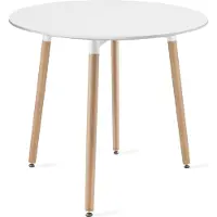 Leobert Table - - Kami - Blanc/Pieds Naturels - 80 Cm