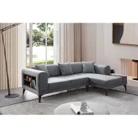 JV Möbel Graues Wohnzimmer L-Form Sofa Polster Ecksofa Designer Wohnzimmer Couch