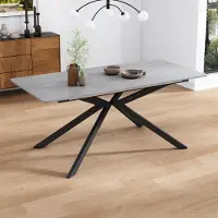 SUCCESS COURIER Table de salle à manger rectangulaire 150-180 x 70 cm pour 4 à 6 personnes, MDF aspect ciment, pieds en croix, à rallonge, stable, noir-gris