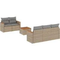 vidaXL Ensemble de salon de jardin 6 pièces avec coussins Beige Poly Rattan