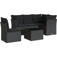 Syfax Salon de jardin 6 pcs avec coussins noir résine tressée