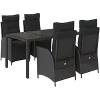 Syfax Ensemble à manger de jardin coussins 5pcs Noir Résine tressée