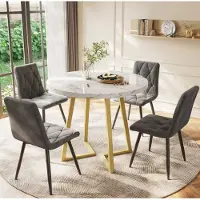 Flieks Table ronde avec pieds en métal, table de cuisine et de salle à manger aspect marbre, table de salle à manger avec pieds en métal, 80 x 80 x 75 cm, dorée