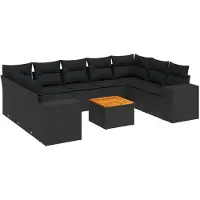 Syfax Salon de jardin 10 pcs avec coussins noir résine tressée