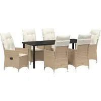 Syfax Ensemble de salle à manger pour jardin 7 pcs Beige polyrotin