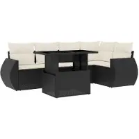 Syfax Salon de jardin 6 pcs avec coussins noir résine tressée