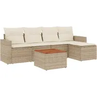 Syfax Salon de jardin avec coussins 6 pcs beige résine tressée