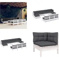 vidaXL 11 pcs. Garden Lounge Set with Cushion White Pin Wood - Garden Lounge Set - Garden Lounge Sets - Garden Lounge Sets