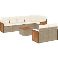 vidaXL Ensemble de salon de jardin 9 pièces avec coussins beige Poly rotin