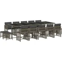 Syfax Ensemble à manger de jardin 15 pcs coussins gris résine tressée