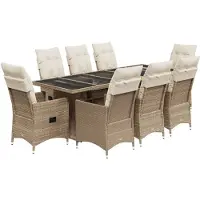 Syfax Ensemble de bistro de jardin 9 pcs coussins beige poly rotin