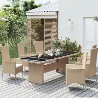 Prolenta Maison Exclusive - Table de jardin avec plateau en verre, en polyrotin beige et verre trempé