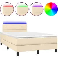 vidaXL Lit Boxspring avec matelas & LED Crème 120x190 cm Tissu