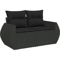 Syfax Canapé de jardin avec coussins 2 places noir résine tressée
