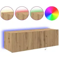 Syfax Meuble TV mural avec LED Chêne artisanal 100 x 35 x 31 cm