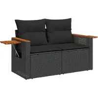 Syfax Canapé de jardin avec coussins 2 places noir résine tressée