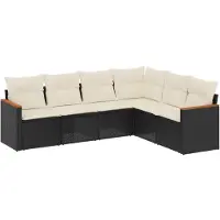 Syfax Salon de jardin 6 pcs avec coussins noir résine tressée
