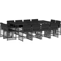 vidaXL Ensemble de jardin 13 pièces avec coussins Noir Poly Rattan