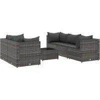 vidaXL Ensemble salon de jardin 6 pièces avec coussins Gris Poly rotin