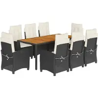 Syfax Ensemble à manger de jardin 9pcs coussins noir résine tressée