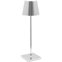 Zafferano Lampe De Table Led Poldina Pro En Chrome Poli, Rechargeable Et Dimmable Avec Une Autonomie Allant Jusqu'À 12 Heures