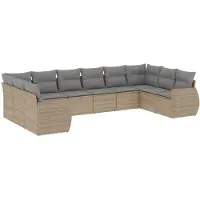 vidaXL Ensemble de salon de jardin 10 pièces avec coussins Beige Poly Rattan