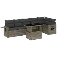 vidaXL Ensemble de salon de jardin 7 pièces avec coussins Gris Poly rotin