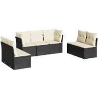 vidaXL Ensemble de salon de jardin 7 pièces avec coussins noir poly rotin