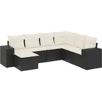 vidaXL Ensemble de salon de jardin 7 pièces avec coussins noir poly rotin