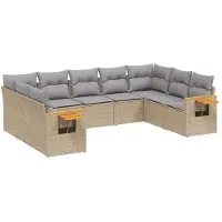 vidaXL Ensemble de salon de jardin 9 pièces avec coussins beige Poly rotin