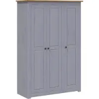 Syfax Garde-robe 3 portes Gris 118x50x171,5 cm Pin Assortiment Panama