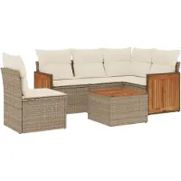 vidaXL Ensemble de salon de jardin 6 pièces avec coussins Beige Poly Rattan