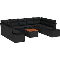 Syfax Ensemble de canapés de jardin modulaires 10 pièces, avec coussins, en polyrotin et acier, résistant aux intempéries et UV, capacité 9 personnes, noir