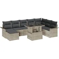 Syfax Ensemble de canapé de jardin 9 pcs Gris clair polyrotin