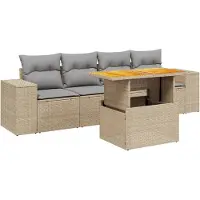 vidaXL Ensemble de salon de jardin 5 pièces avec coussins Beige Poly Rattan