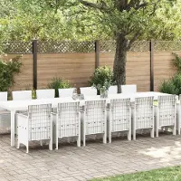 Prolenta Mobilier d'extérieur de luxe - Ensemble de salle à manger pour jardin avec coussins, 15 pièces, couleur blanche, matériau : polypropylène (PP)