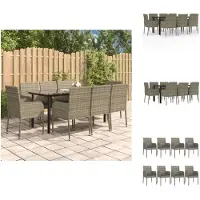 vidaXL Ensemble de jardin 9 pièces avec coussins noir et gris Poly rotin - Ensemble de meubles de jardin