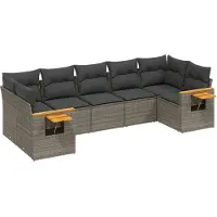 vidaXL Ensemble de salon de jardin 7 pièces avec coussins Gris Poly rotin