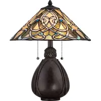 QUOIZEL Lampe de table, verre Tiffany, métal, bronze, H 49,5 cm