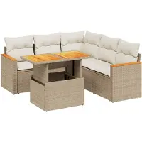 Syfax Salon de jardin avec coussins 6 pcs beige résine tressée