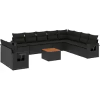 Syfax Salon de jardin 11 pcs avec coussins noir résine tressée